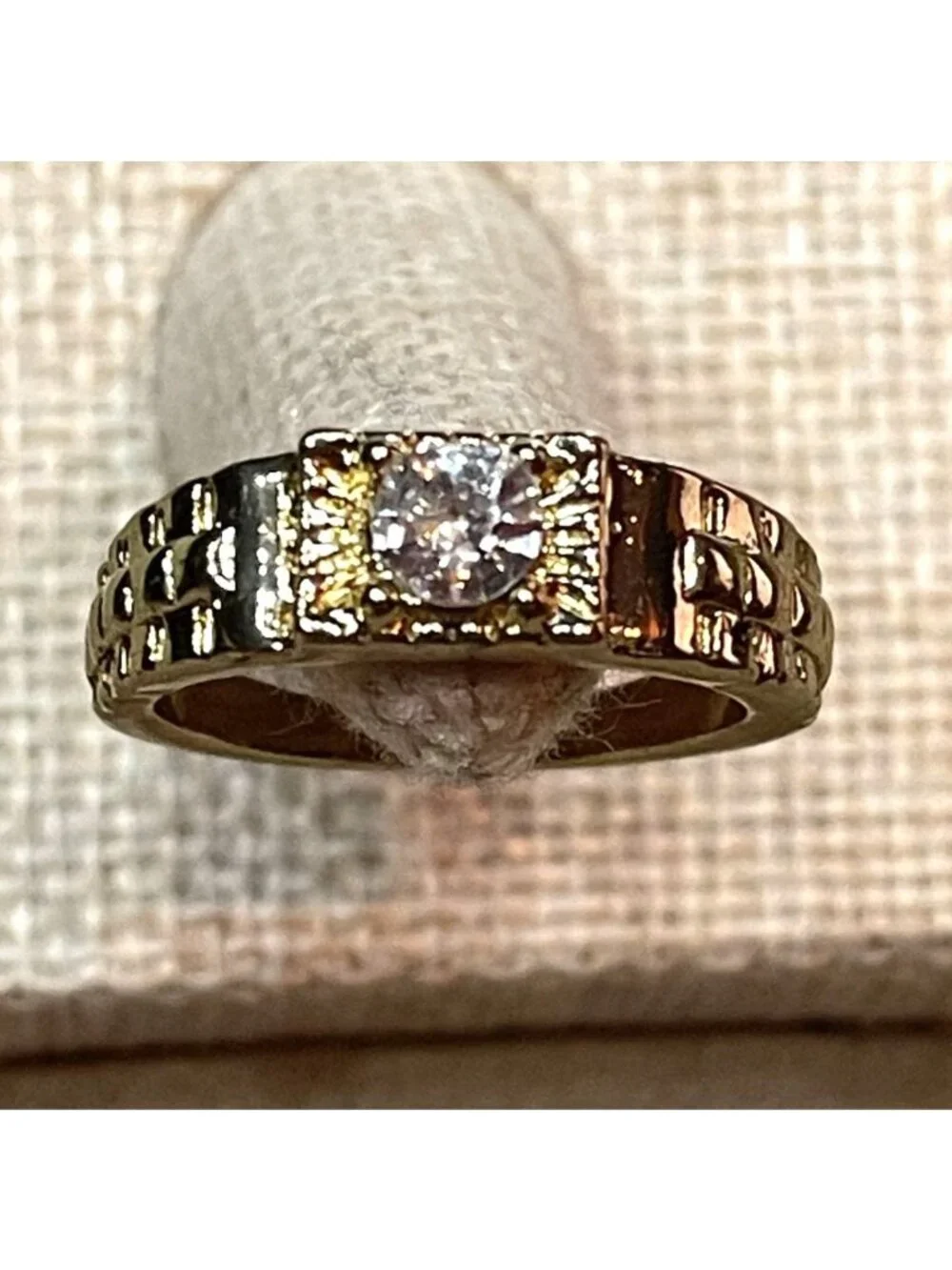 Vintage 70s Edwardian Style Gold Tone Nugget Solitaire Ring Men Size 9.25